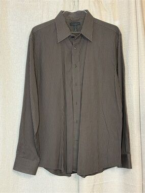 Express Men's Brown Pinstripe Button-Up Dress Shirt